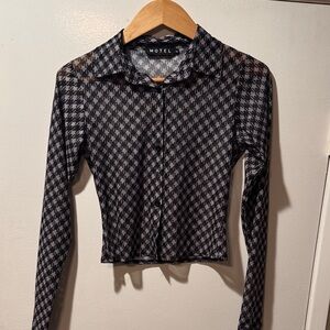 Motel Rocks Monochrome Sheer Button Down Shirt - Size XS